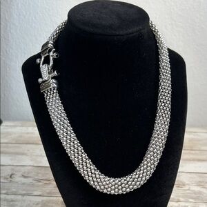 Vintage DSMK Stainless Steel Necklace with Black Crystal Details